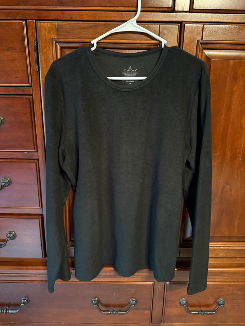 Cuddl Duds Black Long Sleeve Fleecewear with Stretch Crew Neck Thermal Shirt, 2X